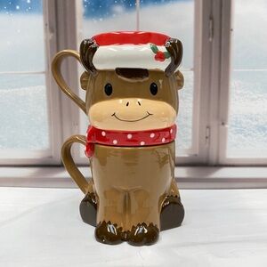 Holiday Lane Macy’s Stackable Reindeer Mugs Set of 2 NIB Christmas Gift Set